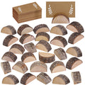 30 Pcs Rustic Wood Wedding Place Card Holders with 32 Pcs Kraft Tented Cards Half-Round Table Numbers Holder Stand Wooden Memo H