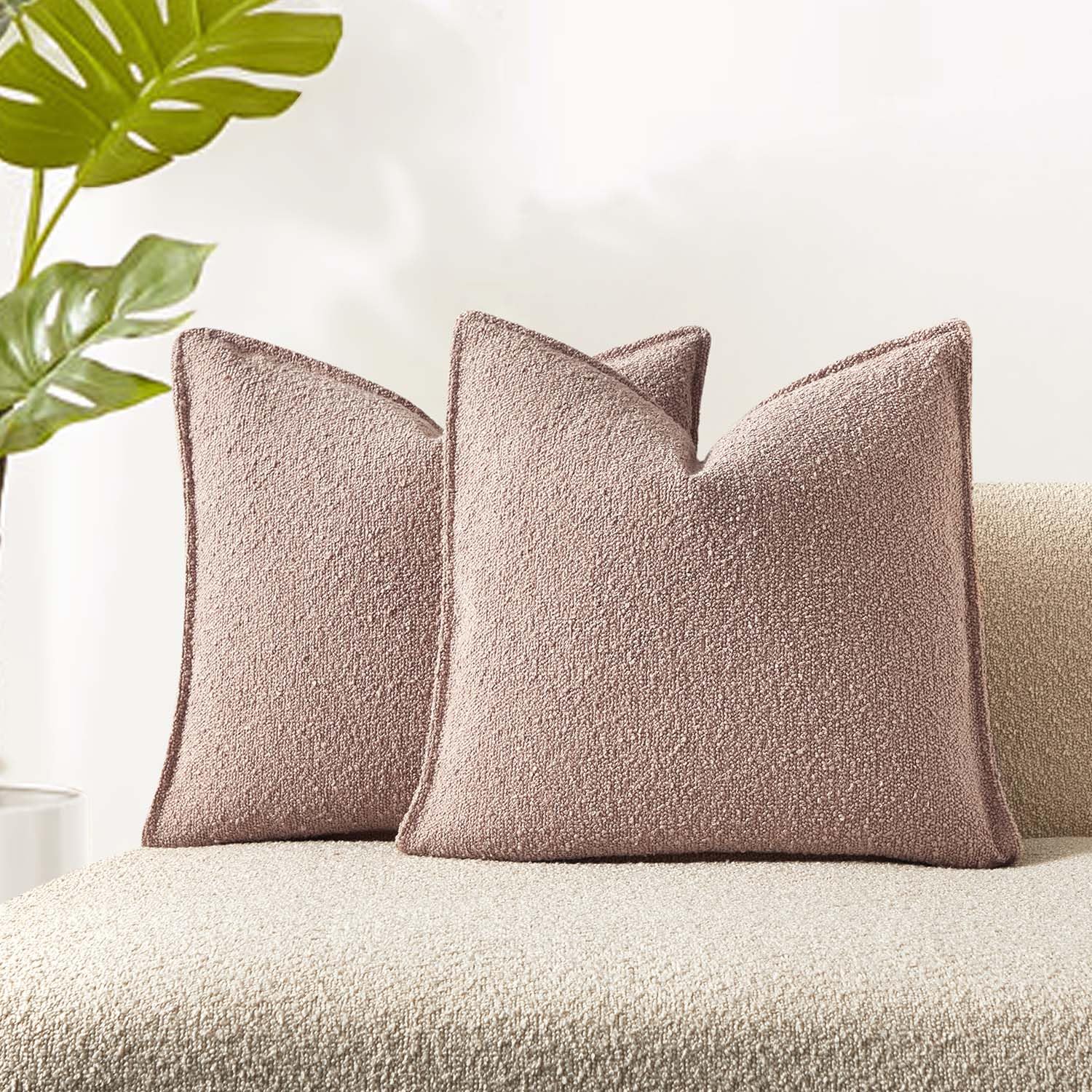 Juspurbet Pink Boucle Throw Pillow Covers 24X24 Inch Set Of 2 For Couch Bedroom Sofa Living Room Decorative Soft Thick Textured
