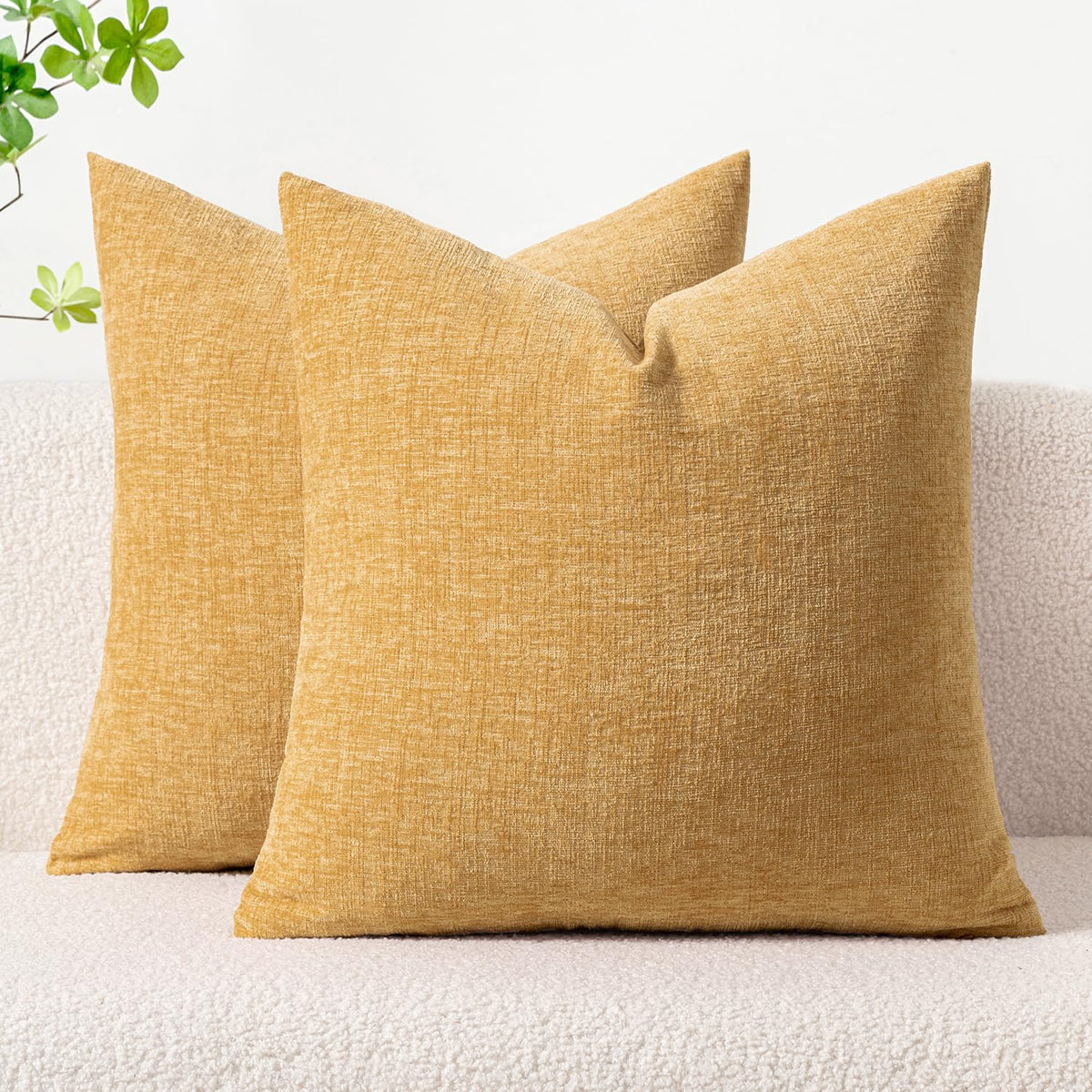 Miulee Pack Of 2 Couch Throw Pillow Covers 20X20 Inch Soft Beige Yellow Chenille Pillow Covers For Sofa Living Room Solid Dyed P