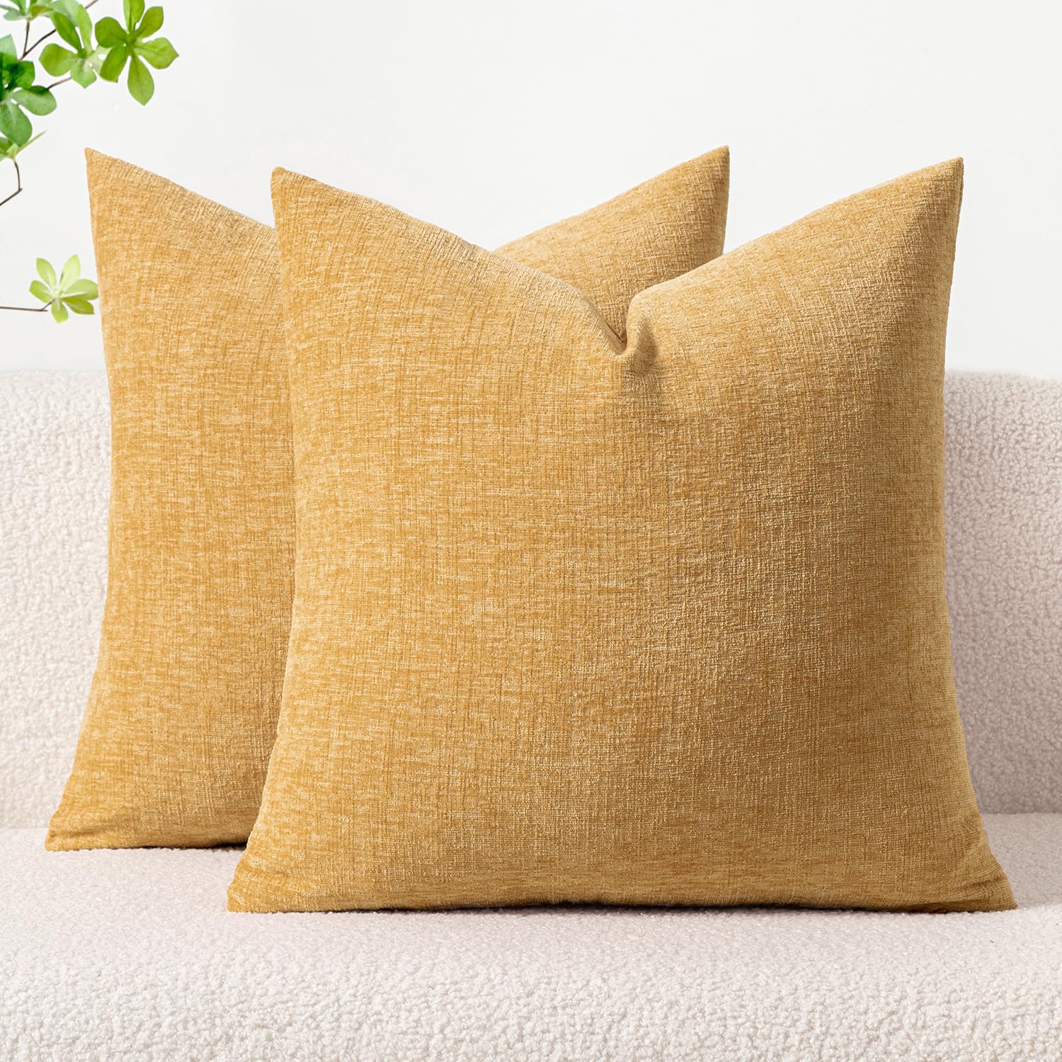 Miulee Pack Of 2 Couch Throw Pillow Covers 20X20 Inch Soft Beige Yellow Chenille Pillow Covers For Sofa Living Room Solid Dyed P
