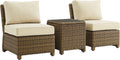Crosley Furniture Bradenton 3-Piece Outdoor Chair and Side Table Set, Wicker Patio Conversation Sets, Brown with Sand Cushions