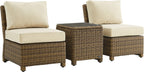 Crosley Furniture Bradenton 3-Piece Outdoor Chair and Side Table Set, Wicker Patio Conversation Sets, Brown with Sand Cushions
