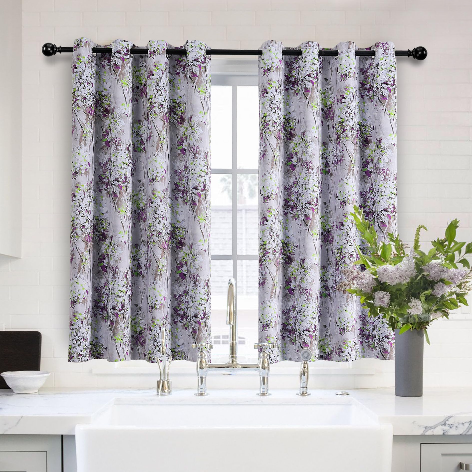 Mysky Home Purple Curtains 45 Inch Length Thermal Curtains For Living Room Bathroom Thermal Insulated Room Darkening Curtains Vi
