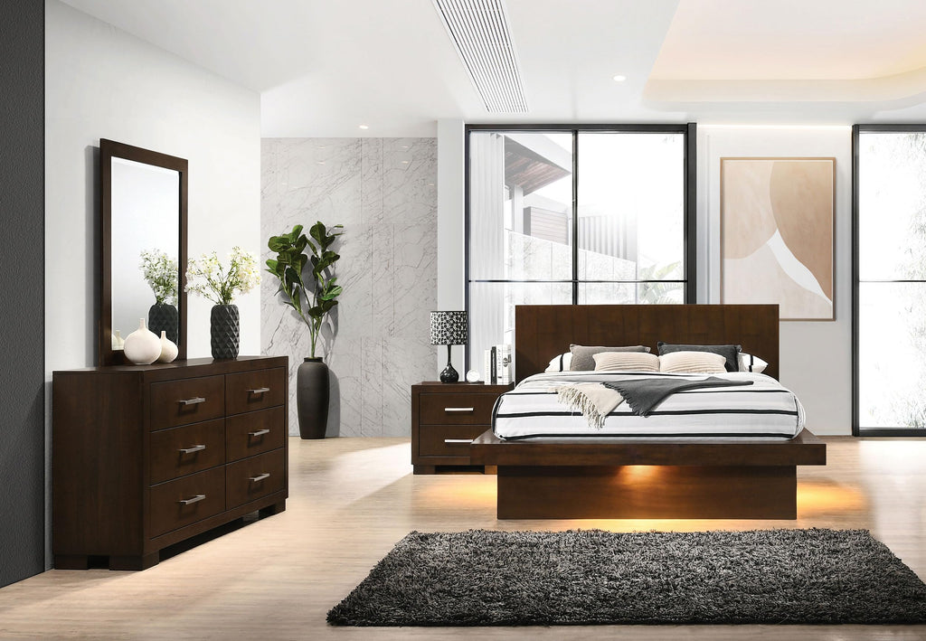 Coaster Home Furnishings Jessica Contemporary 4-Piece Bedroom Set Queen Size LED Panel Bed Frame 43-inch Headboard Cappuccino 200711Q-S4