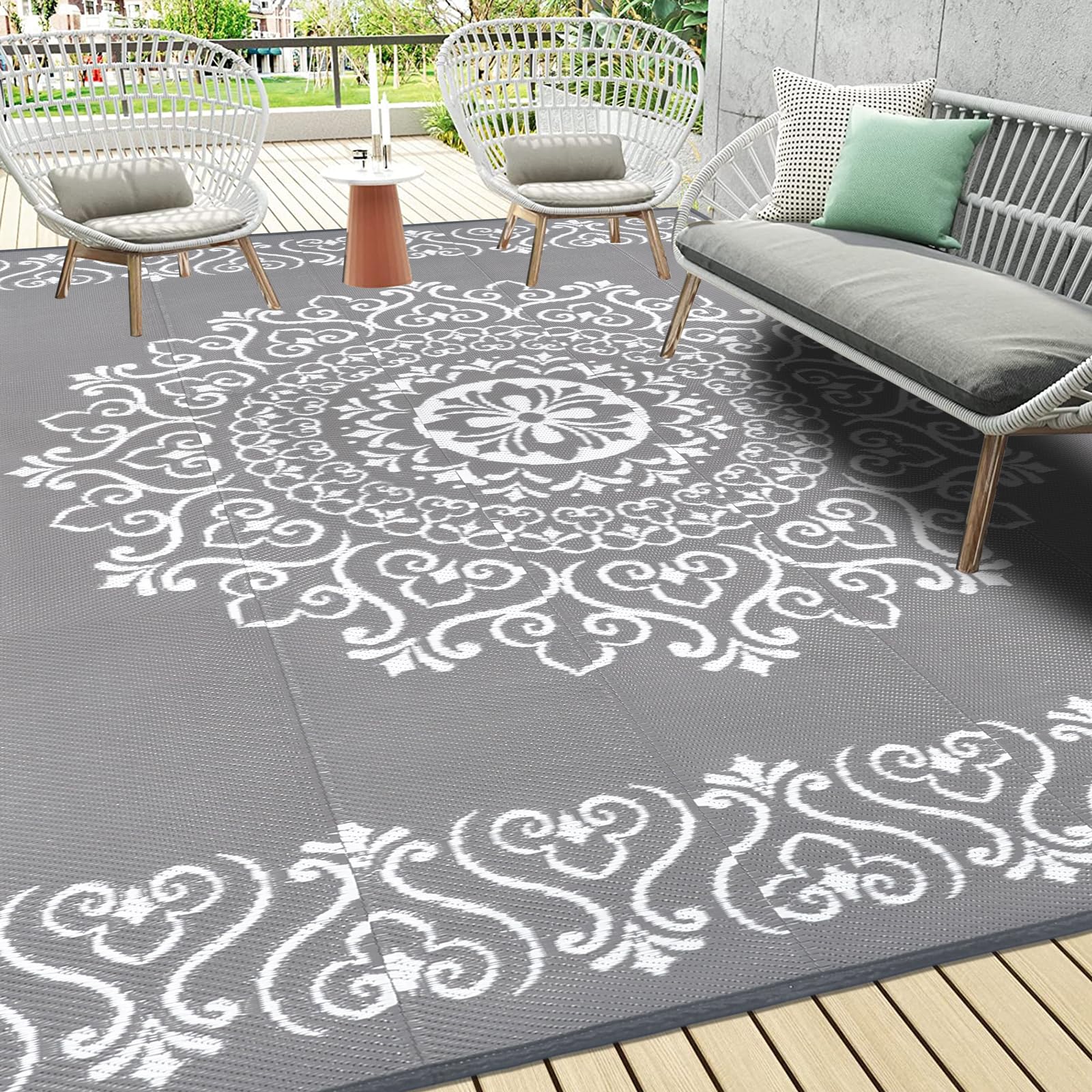 Pauwer Waterproof Outdoor Rug 9'X12', Reversible Outdoor Plastic Straw Rug, Outdoor Patio Rug For Camping, Outside Rv Mat, Indoo
