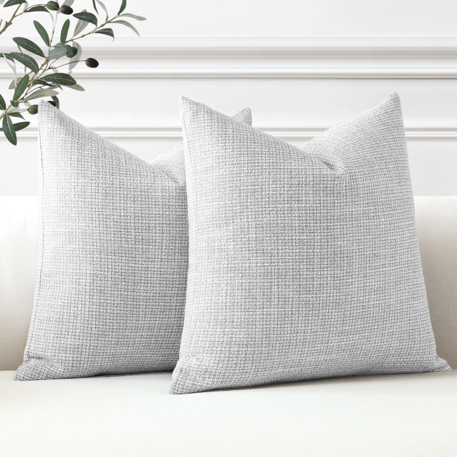 Otostar Linen Throw Pillow Covers Set Of 2 Decorative Square Pillowcases Cushion Covers 26X26 Inch For Home Decor Sofa Bedroom Car 65 X 65 Cm Light Grey