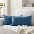 Meekio Set Of 2 Blue Pillow Covers 12 X 20 Inch Farmhouse Boho Decorative Throw Pillow Covers Linen Cushion Covers For Sofa Couc