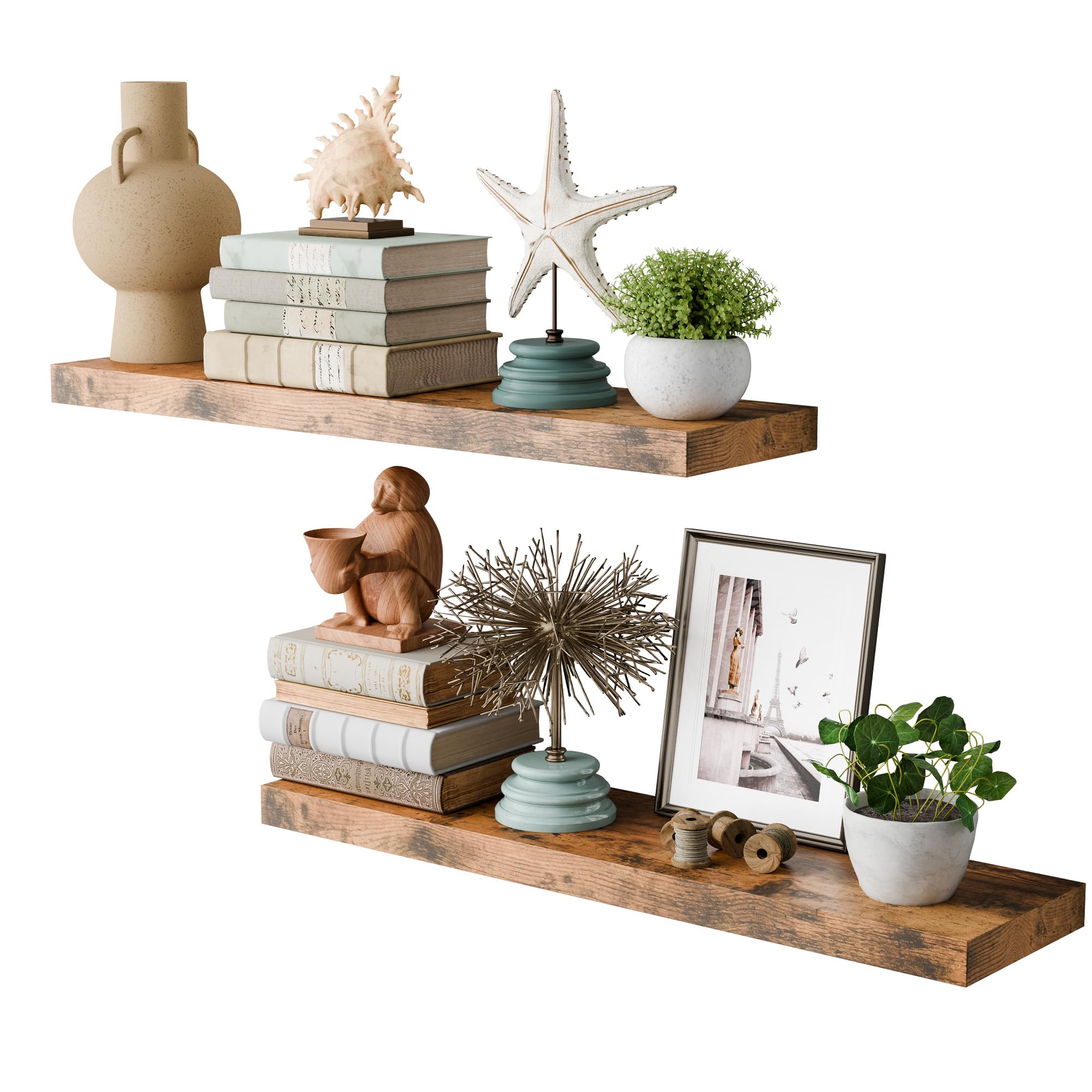 Sumbame 30 Inch Floating Shelves For Wall, 8' Deep Floating Shelf Wall Mounted Set Of 2, Rustic Brown Wall Shelf With Invisible Bracket, Hanging Shelf For Bathroom, Bedroom, Office, Living Room Decor