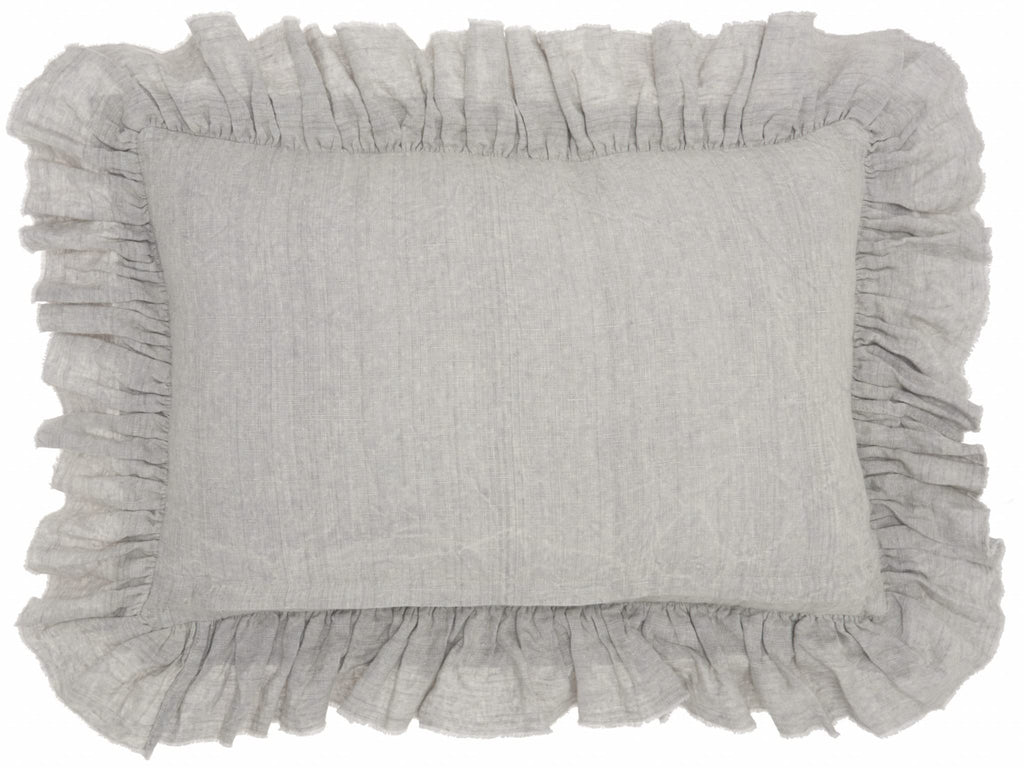 HomeRoots Grey Linen Dainty Ruffle Edged Light Gray Lumbar Pillow
