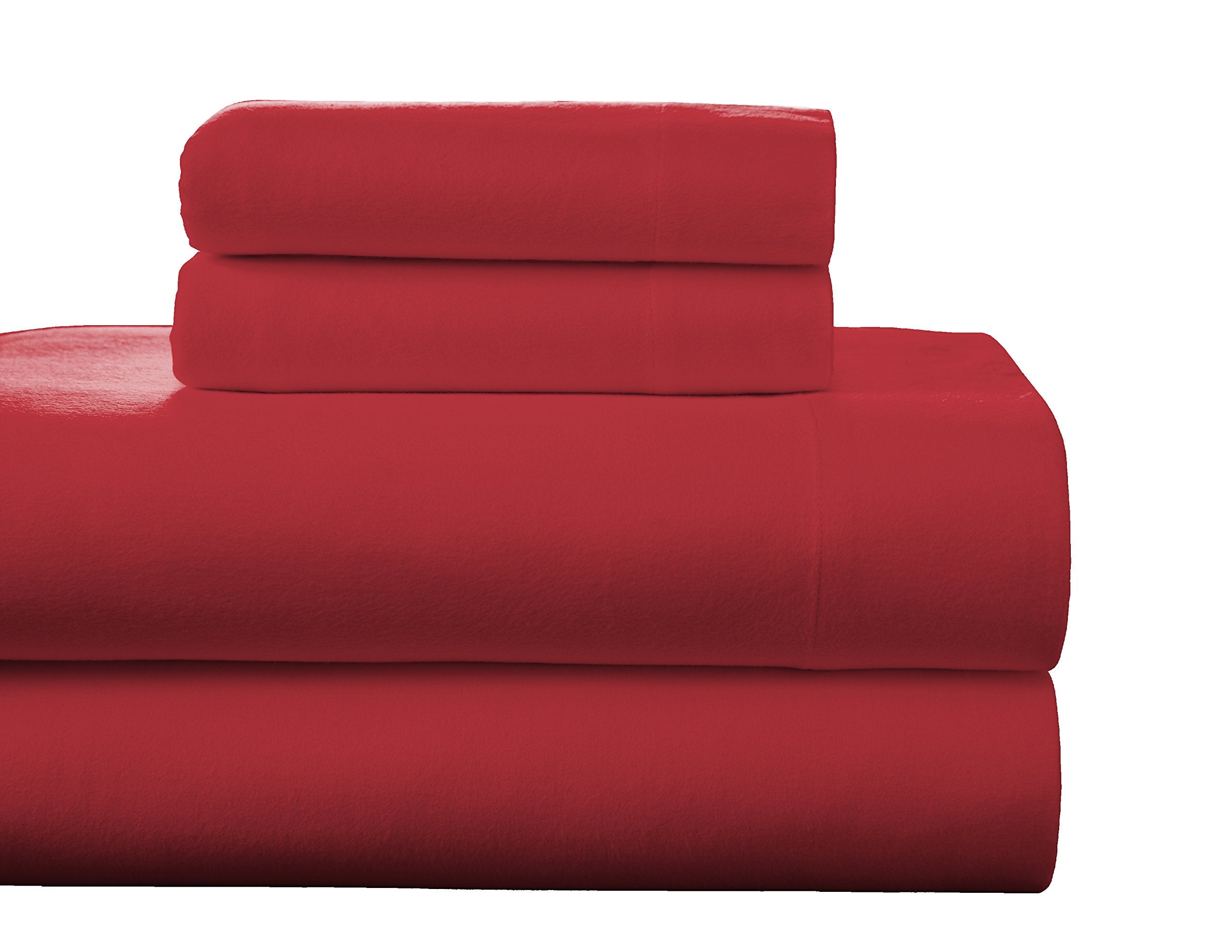 Pointehaven Flannel Deep Pocket Set With Oversized Flat Sheet, Twin Xl, Rococco Red