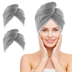 NEXCOVER Microfiber Hair Towel, 2 Pack (Grey Color) 9.8 inch X 25.5 inch Hair Turbans,Ultra Absorbent,Fast Drying Hair Towel Wra