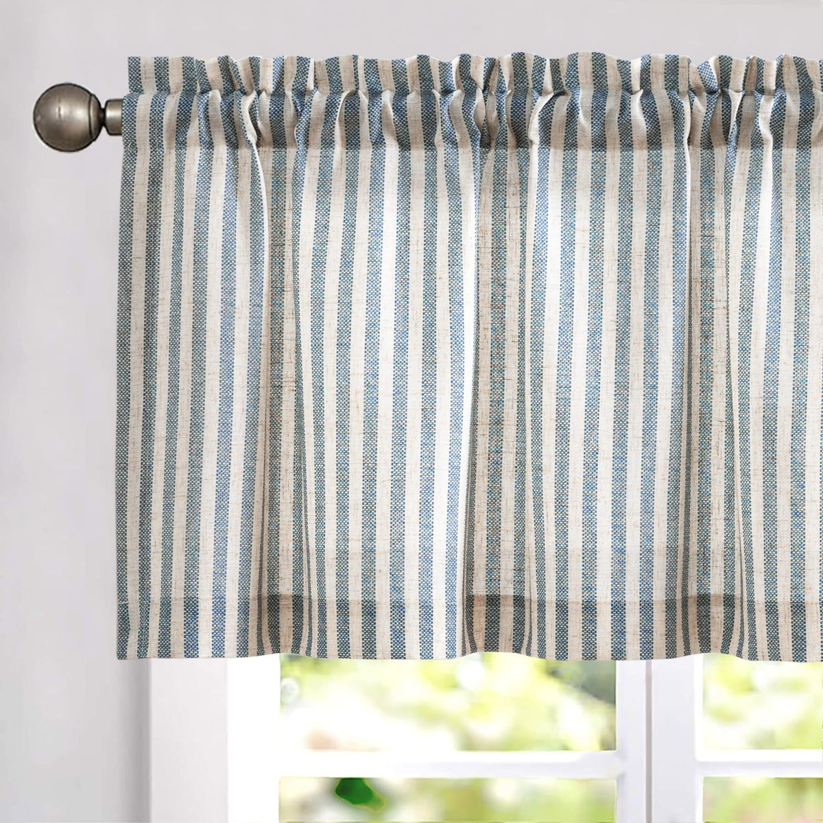 Jinchan Valance Curtain Linen Textured Striped Pattern Valance Short Curtain For Kitchen Bathroom Rod Pocket Pinstripe Valance W