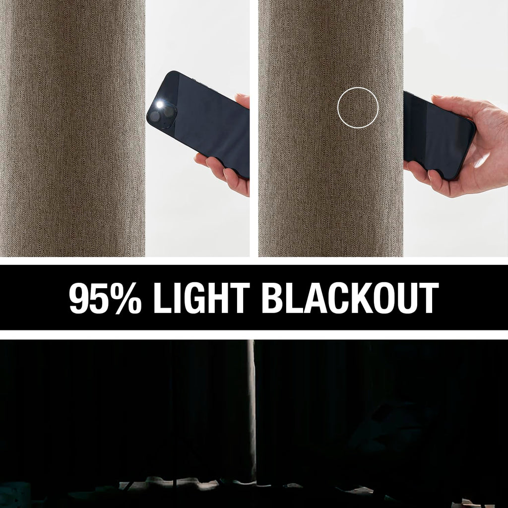 Treatmentex Chocolate Brown Blackout Linen Curtains, Grommet Top Energy Efficient Retro Burlap Linen Curtains Privacy Bedroom Dr