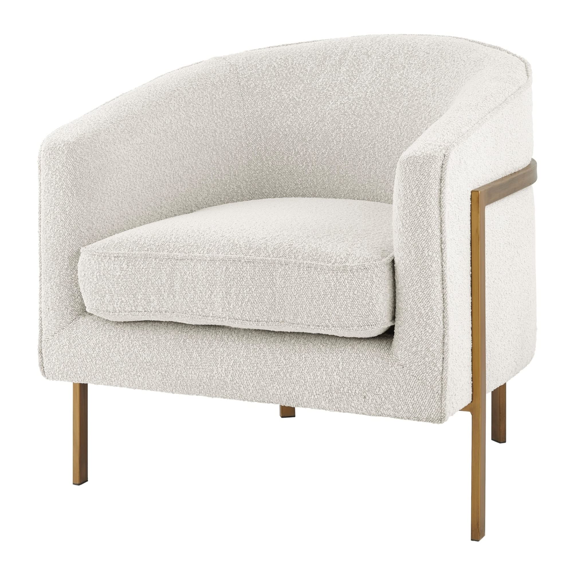 Npd Furniture And More Harrod Fabric Arm Antique Gold Legs Accent Chair, Beige