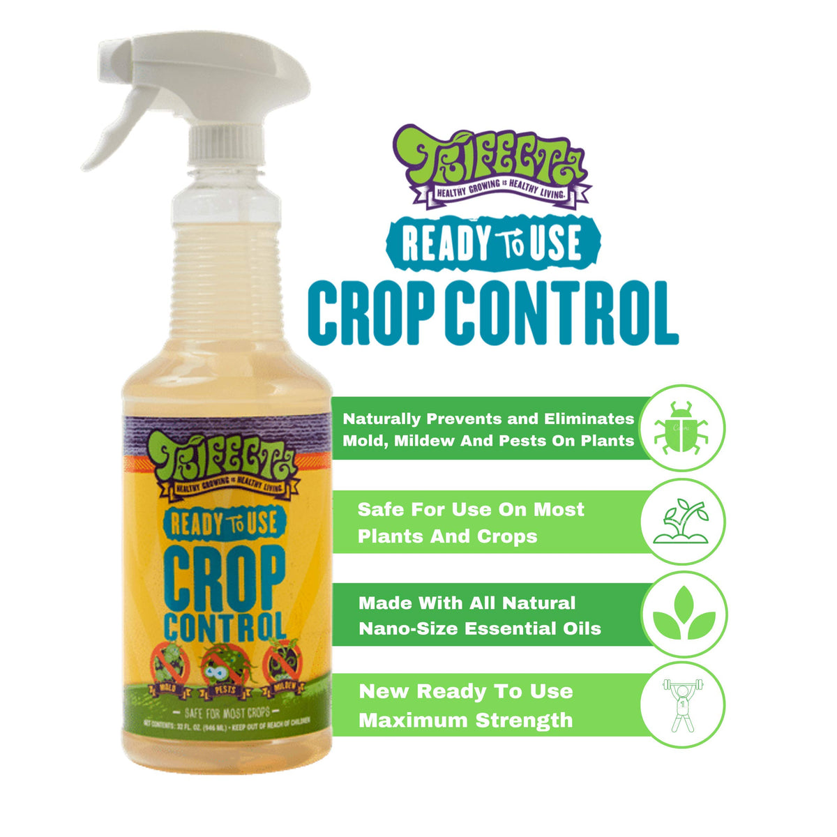 Trifecta Crop Control Ready To Use Maximum Strength Natural Pesticide, Fungicide, Miticide, Insecticide, Help Defeat Spider Mite
