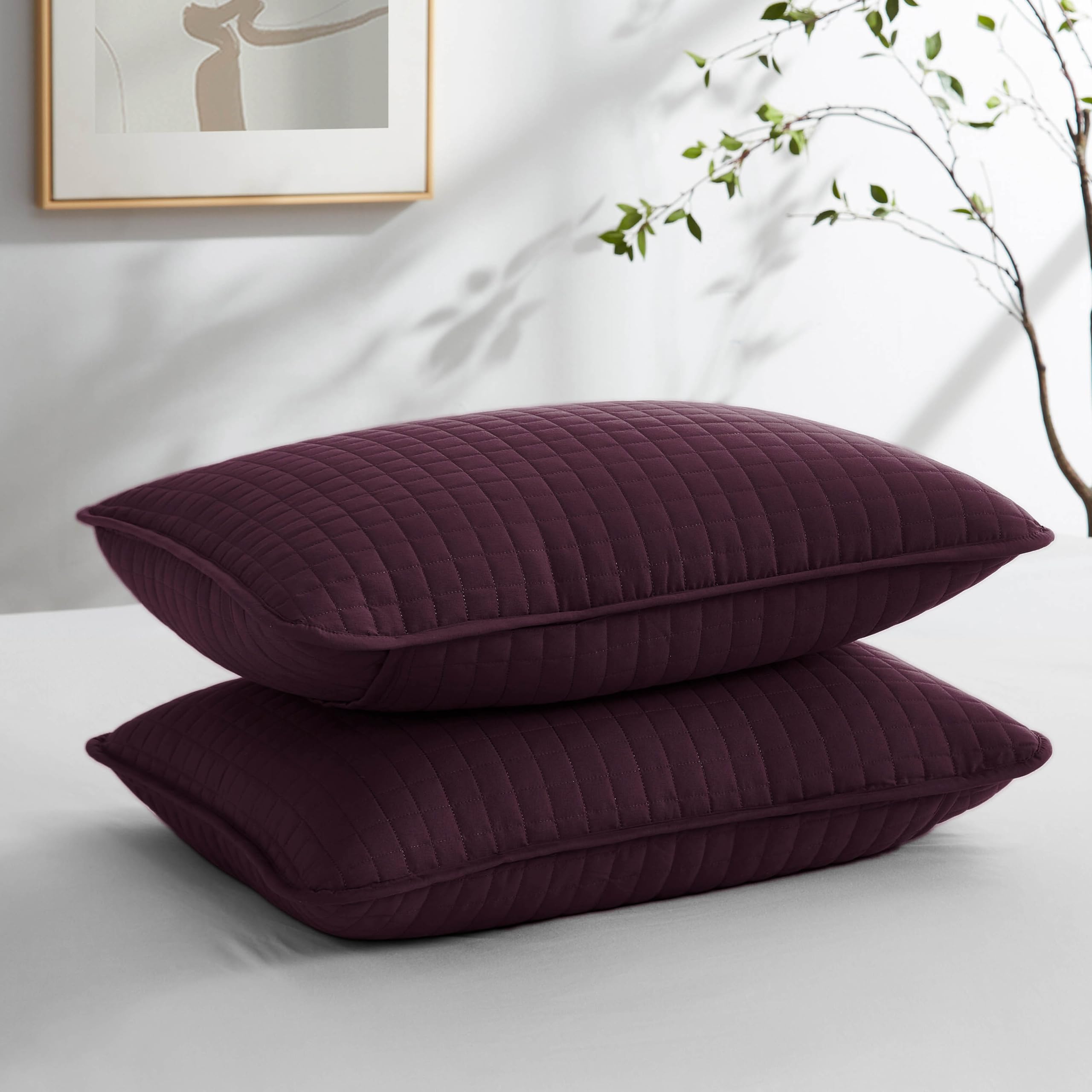 Southshore Fine Linens - Vilano Springs - Pair Of Quilted Pillow Sham Covers (No Inserts), 18' X 18', Purple (Egg Plant)