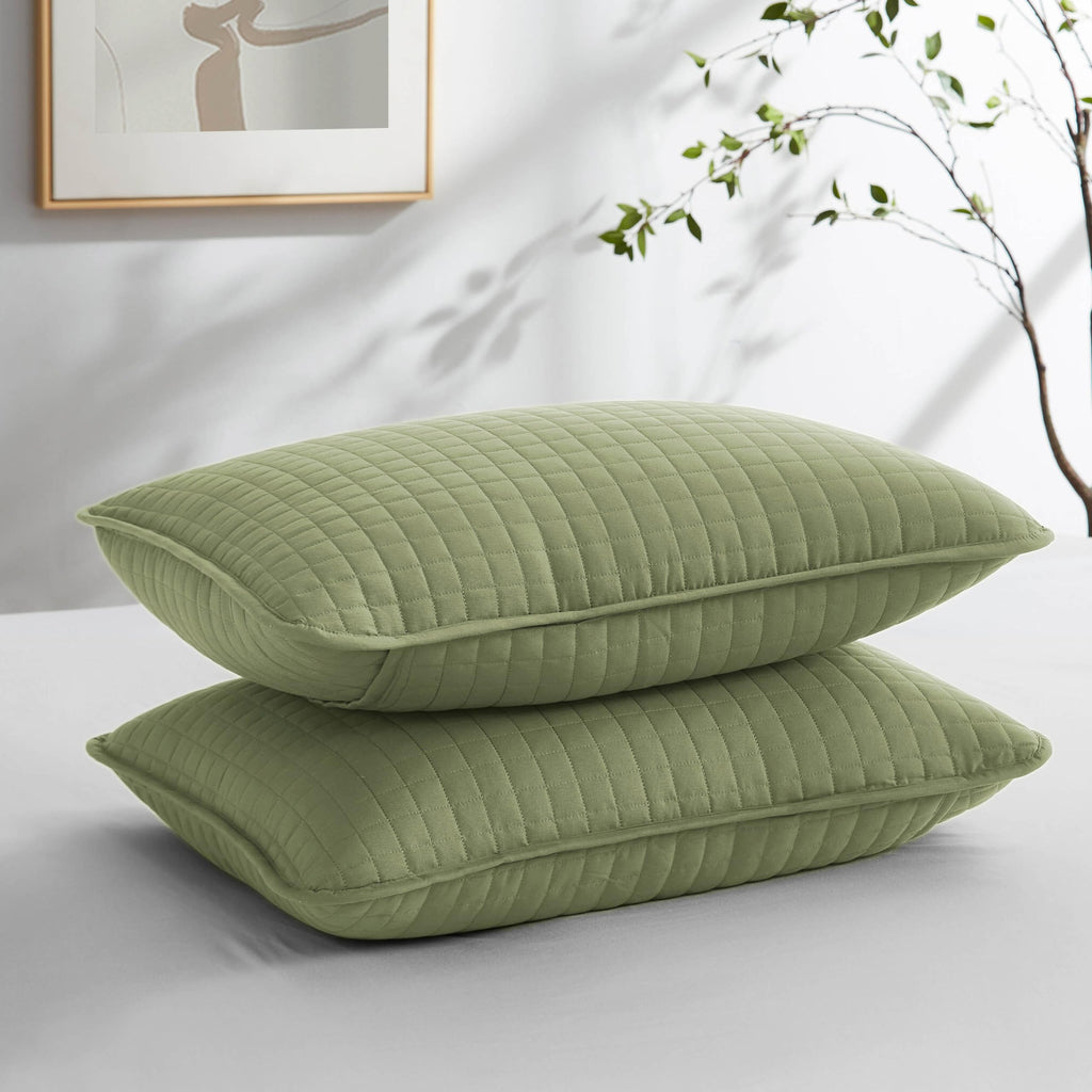 Southshore Fine Linens - Vilano Springs - Pair Of Quilted Pillow Sham Covers (No Inserts), 22' X 22', Sage Green