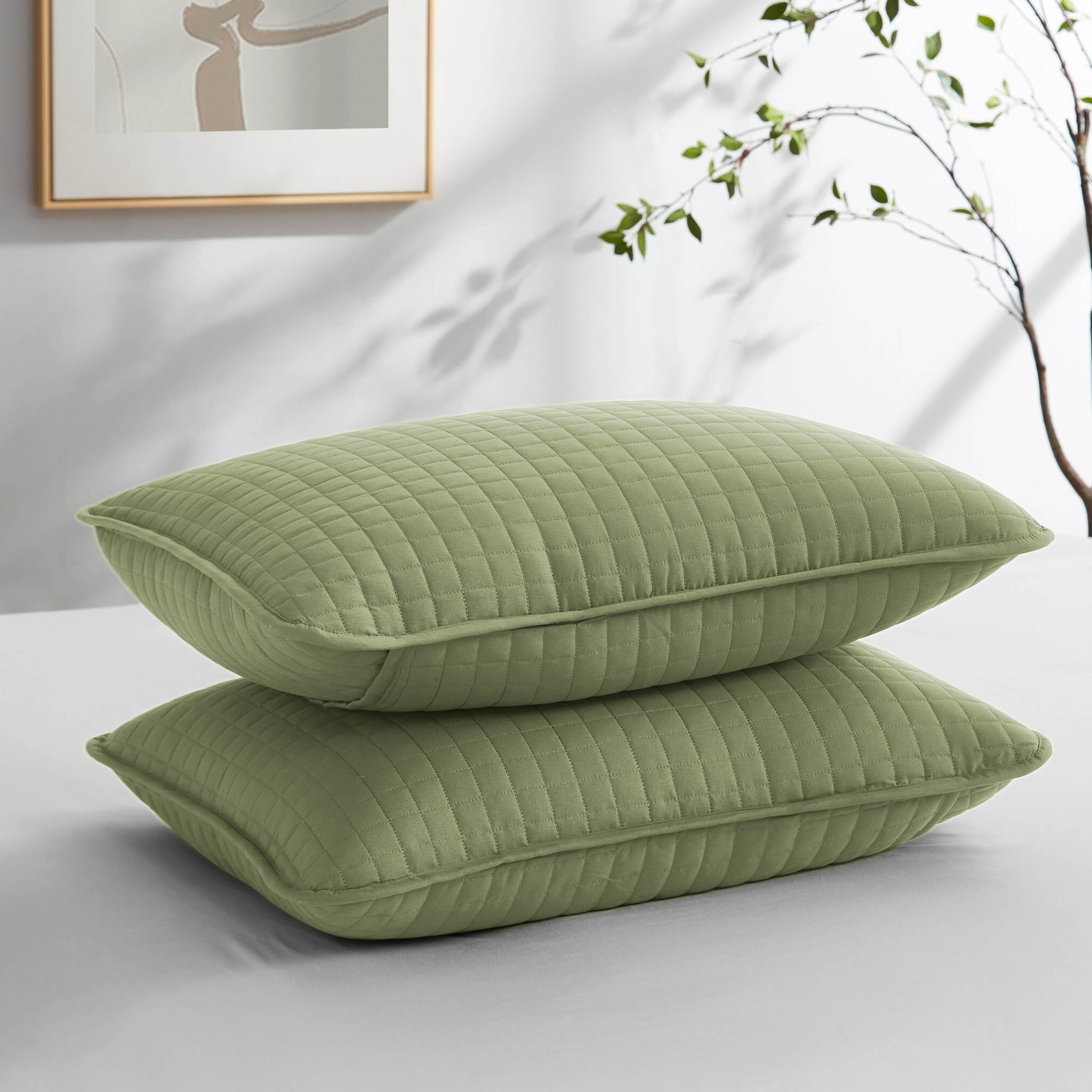 Southshore Fine Linens - Vilano Springs - Pair Of Quilted Pillow Sham Covers (No Inserts), 22' X 22', Sage Green