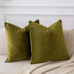 Juspurbet Olive Green Decorative Velvet Throw Pillow Covers 20X20 Inches Set Of 2,Luxury Solid Soft Pillow Covers For Sofa Couch