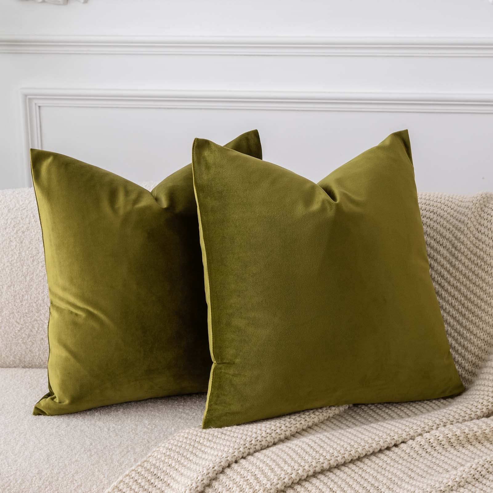 Juspurbet Olive Green Decorative Velvet Throw Pillow Covers 20X20 Inches Set Of 2,Luxury Solid Soft Pillow Covers For Sofa Couch