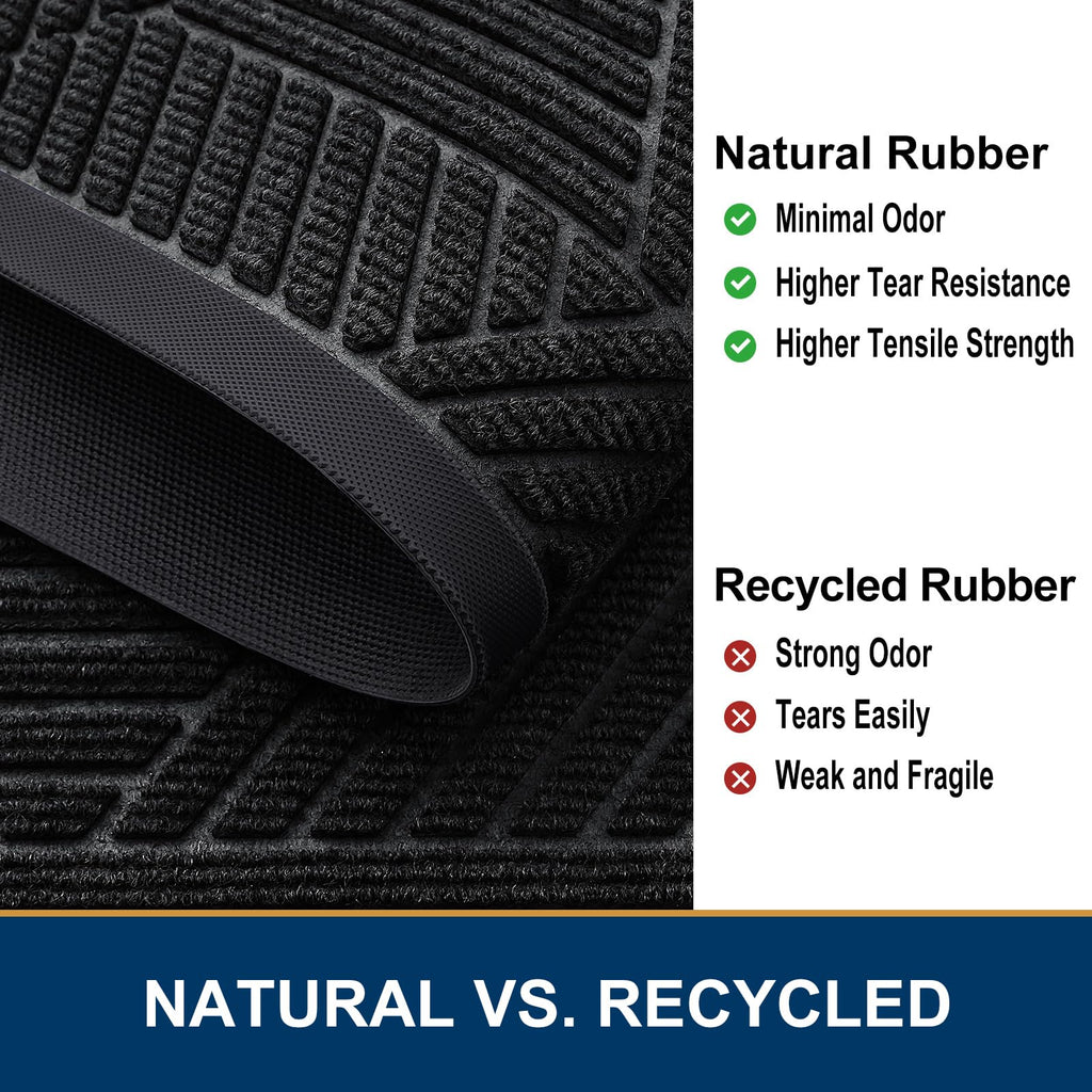Smiry Front Door Mat Outside Entrance, Heavy Duty Sturdy Natural Rubber Doormat, Trap Dirt And Moisture, Easy Clean Low Profile Welcome Floor Mats For Indoor Outdoor Entry, 47X32 Inch, Black