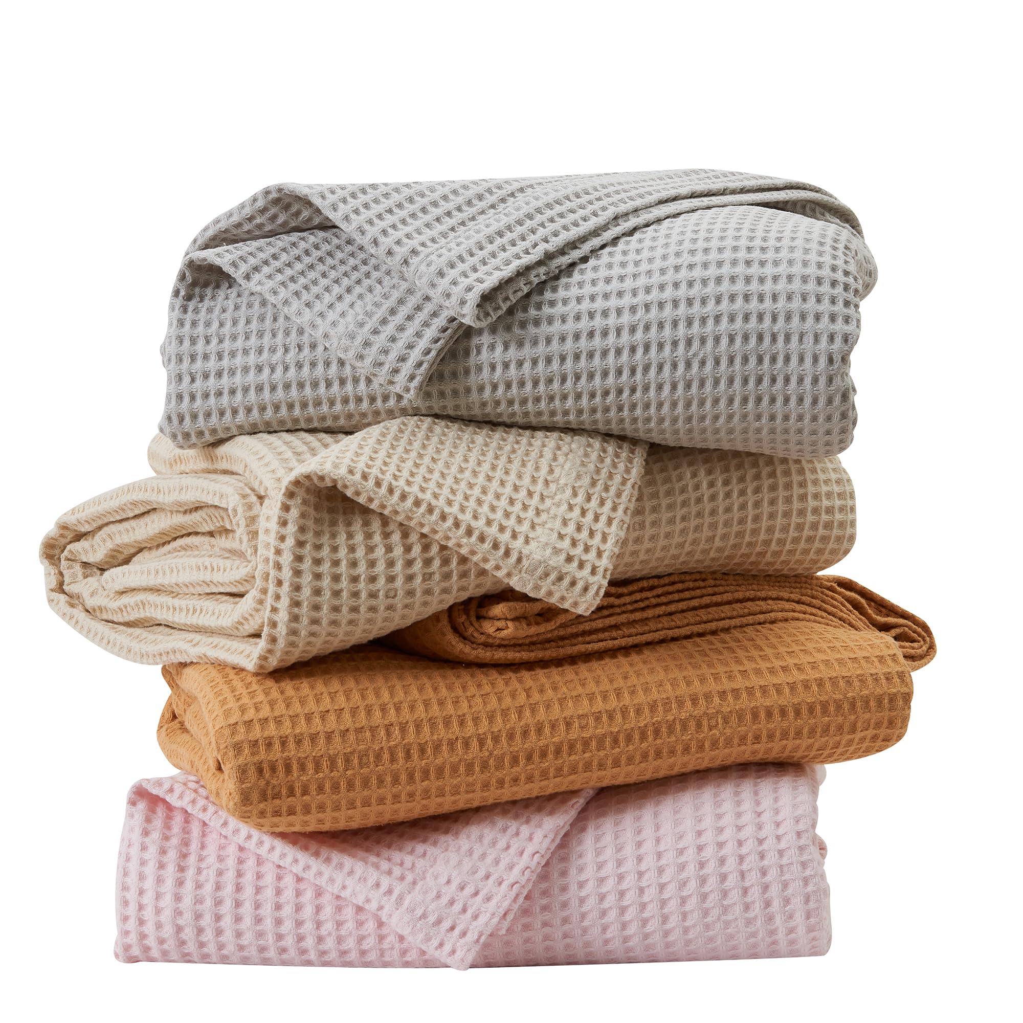 100% Cotton Blanket For King Size Bed - Taupe Waffle Weave Lightweight Summer Bed Blanket - 102X90In Prewashed Breathable, Woven