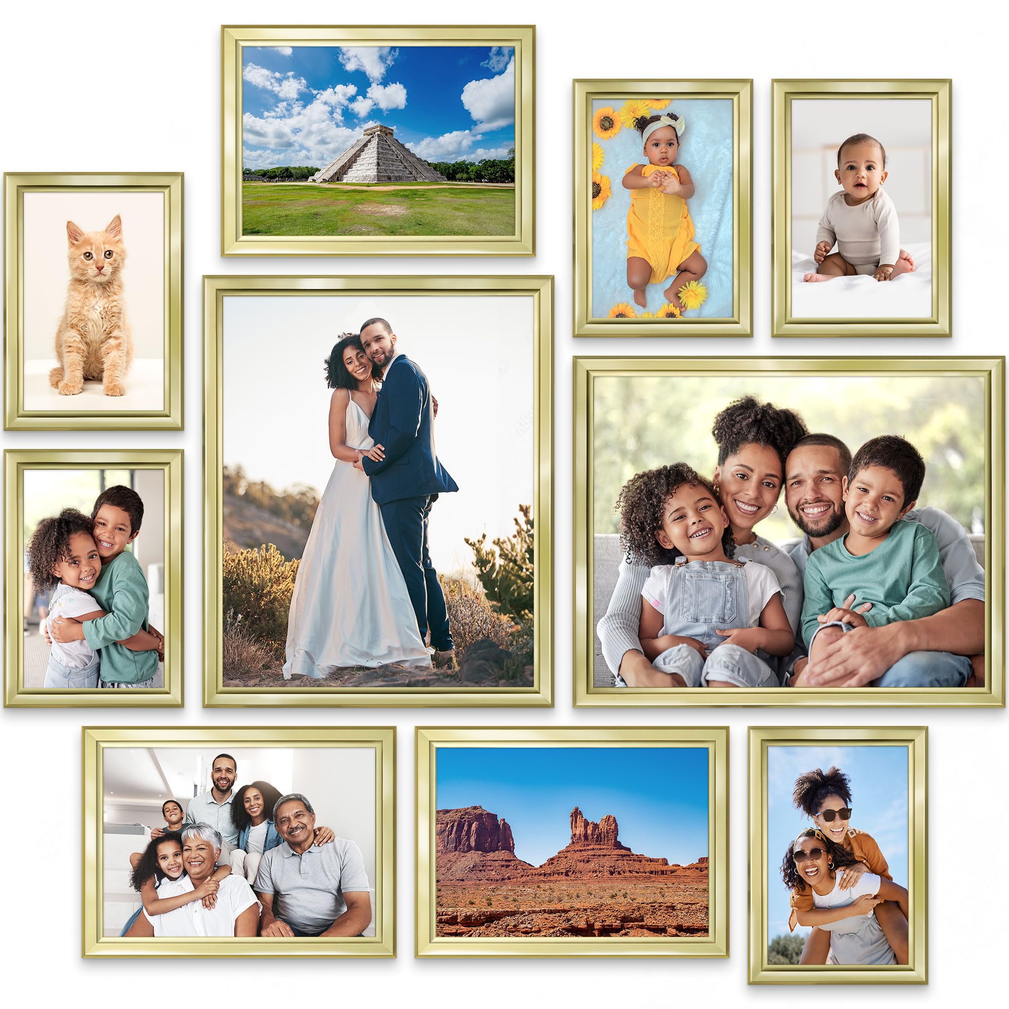 Icona Bay Combination Gold Picture Frames Set - 10 PC (Five 4x6, Three 5x7, Two 8x10), Classy Contemporary Style, Maestro Collec