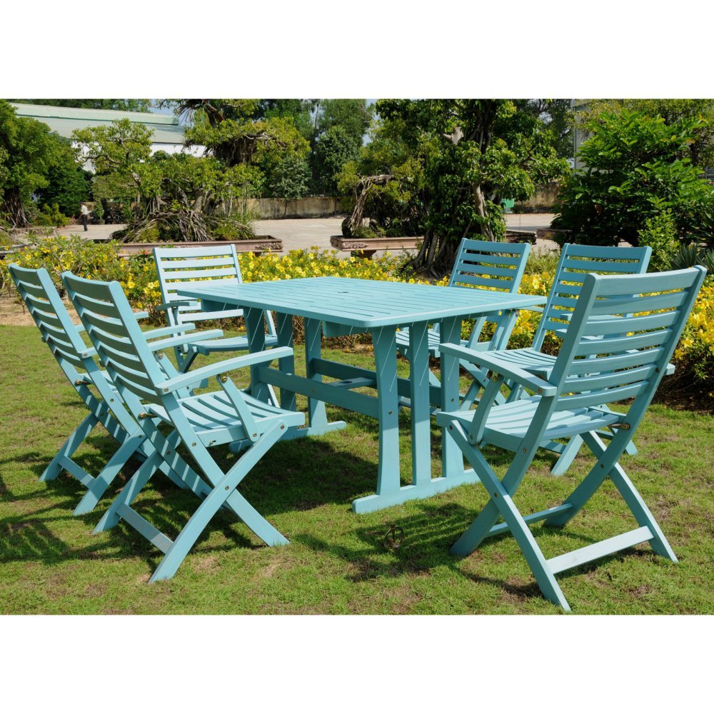International Caravan Furniture Sciacca Acacia Wood Seven Piece Dining Group