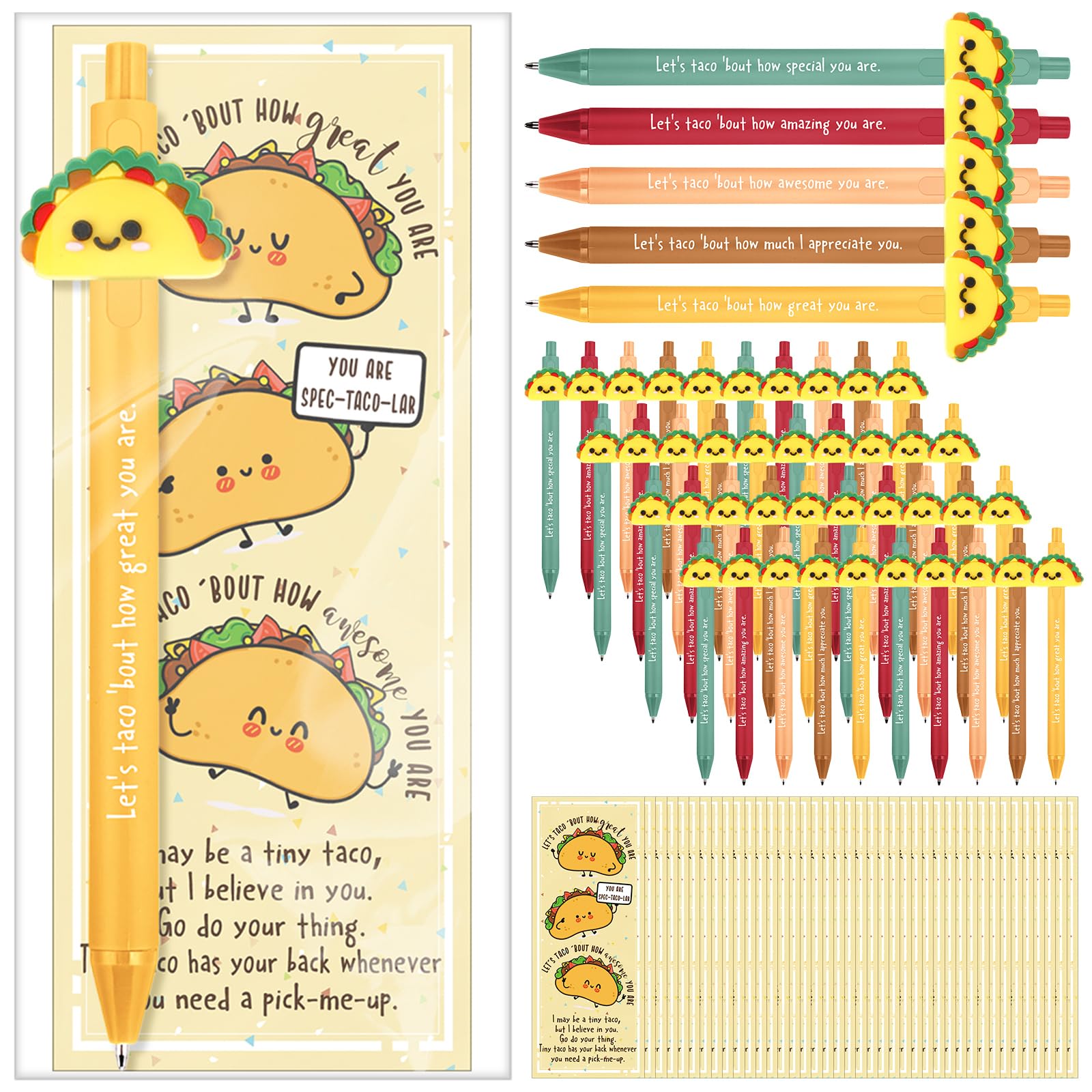 Sayglossy 40 Set Positive Taco Gift Funny Emotional Support Taco Ballpoint Pen with Inspirational Bookmark Christmas Employee Ap