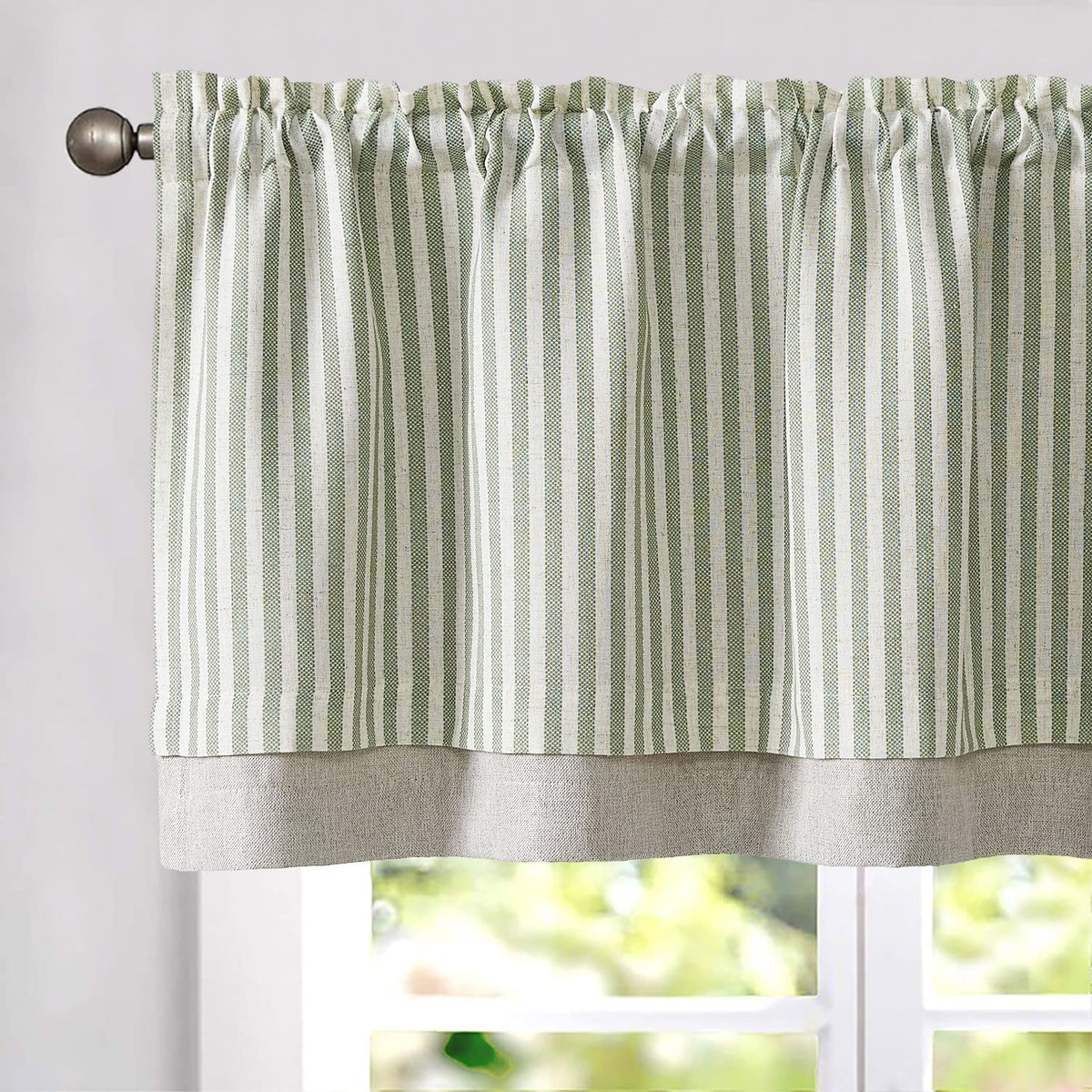 Vangao Kitchen Valance Linen Stripe Short Curtain Farmhouse Rustic Pinstripe Tickingstripe Double Layer Blackout Rod Pocket Wind