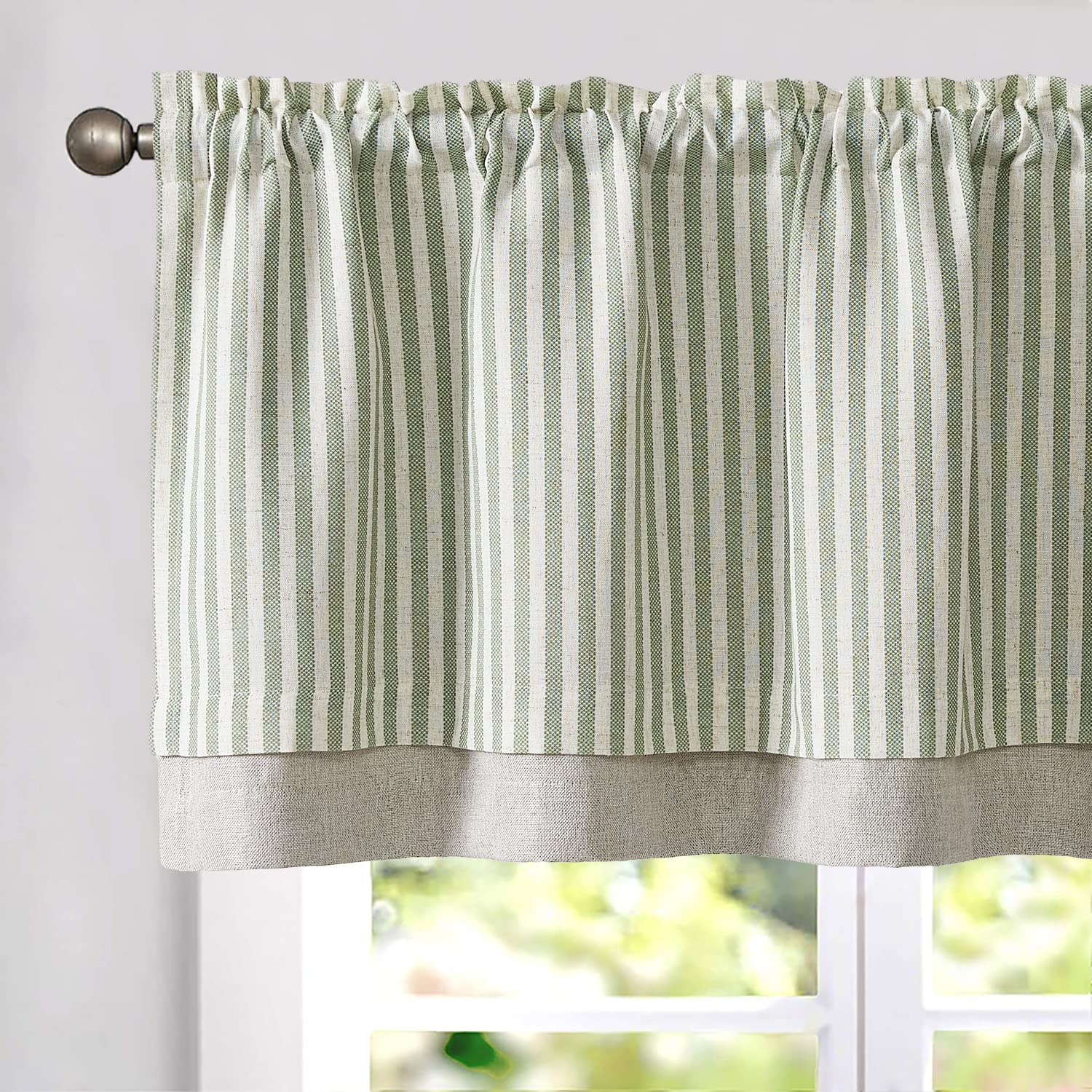 Vangao Kitchen Valance Linen Stripe Short Curtain Farmhouse Rustic Pinstripe Tickingstripe Double Layer Blackout Rod Pocket Wind