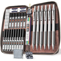 Stageek 30Pcs Metal Mechanical Pencil Set With Leather Case, 0.5/0.7/0.9/2.0Mm Art Drafting Pencils, 16 Tubes Graphite Leads(6B