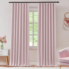 Shineland Nursery Curtains 90 Inches Long For Baby Girls Room,Back Tab Pleated Boho Light Pink Darkening Blackout Cute Curtains