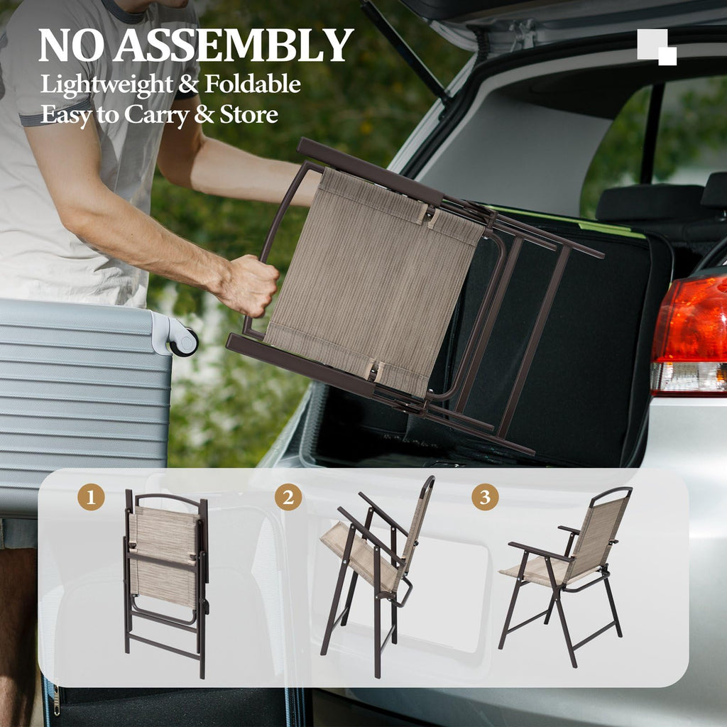 Crestlive Products Patio Folding Chairs Set Of 8, Outdoor Folding Chairs With Durable Rust-Resistant Frame And Breathable Textilene Material For Outside, Beige
