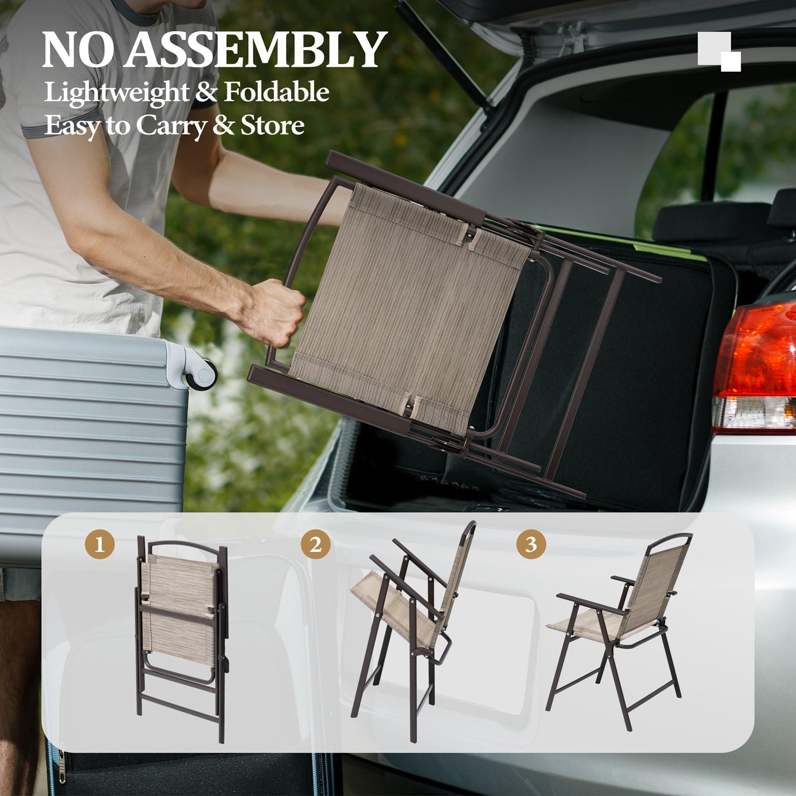 Crestlive Products Patio Folding Chairs Set Of 8, Outdoor Folding Chairs With Durable Rust-Resistant Frame And Breathable Textilene Material For Outside, Beige