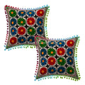 Multi Color Embroidered Cotton Sofa Cushion Covers Indian 16X16 Floral Cushion Coverss