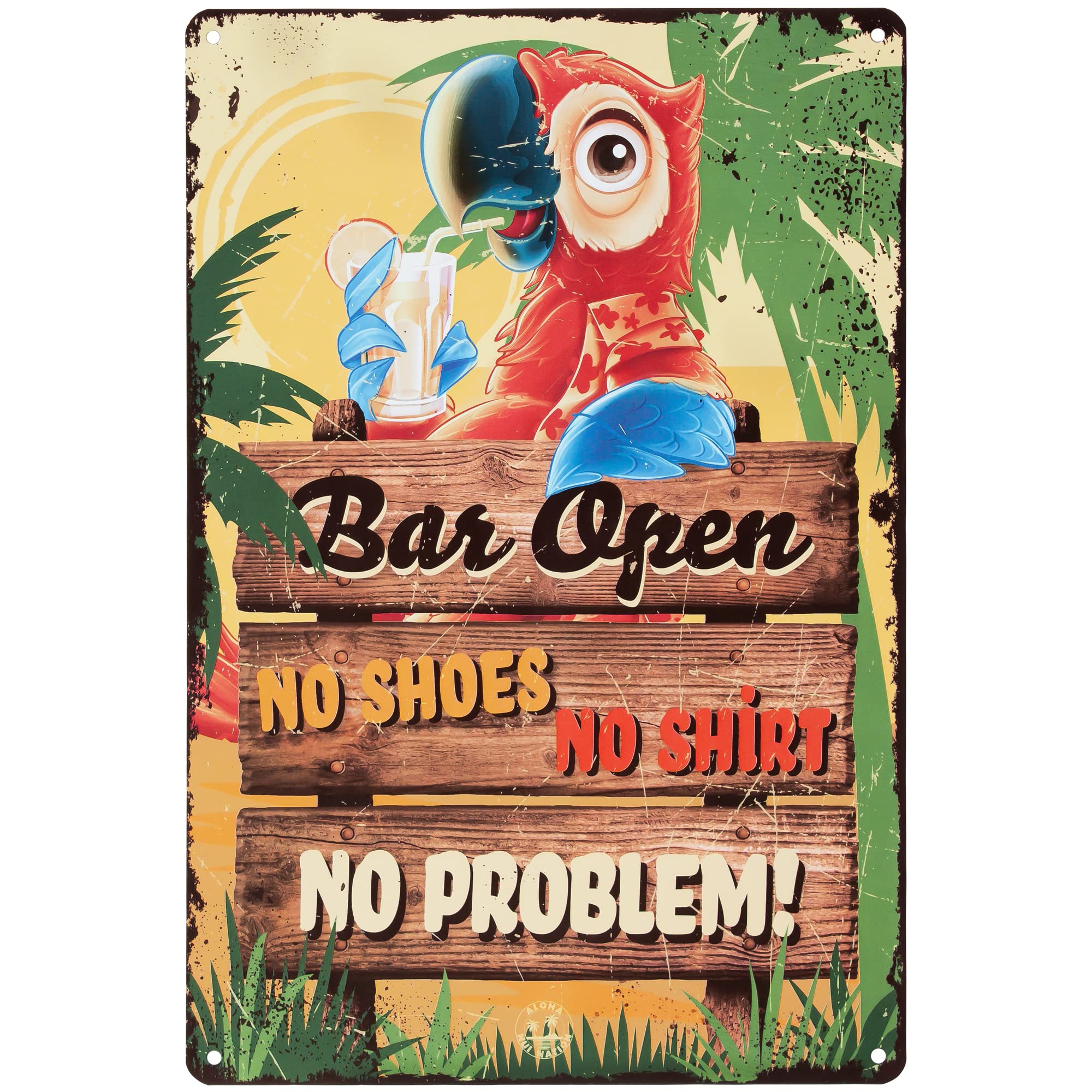Tiki Bar Sign, Tiki Bar Decor With No Shoes, No Shirt, No Problem Design, 8'X12', 4 Screws Incl, Fun Tiki Sign For Your Tiki B
