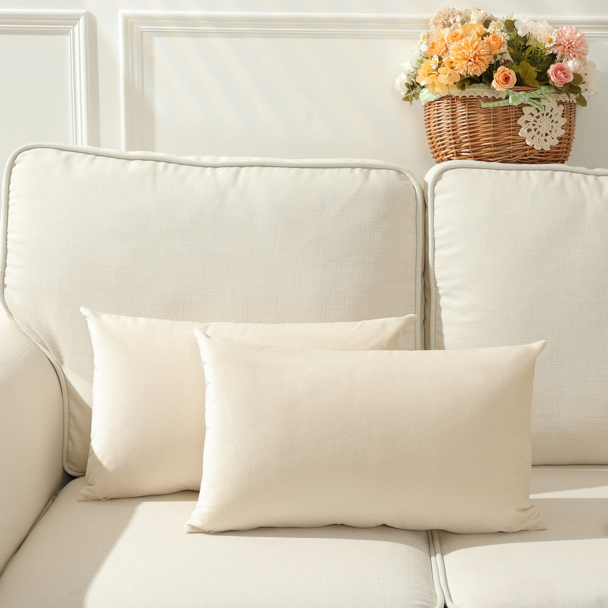 Stellhome Rectangle Velvet Pillow Covers Decorative Cushion Covers For Bed Couch Sofa Bench, 12 X 20 Inch (30 X 50 Cm), Cream, P
