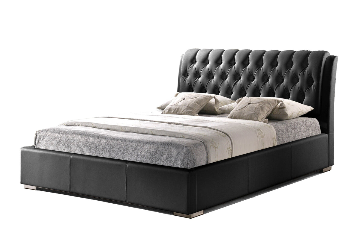 Baxton Studio Bianca Modern Bed with Tufted Headboard, Queen, Black