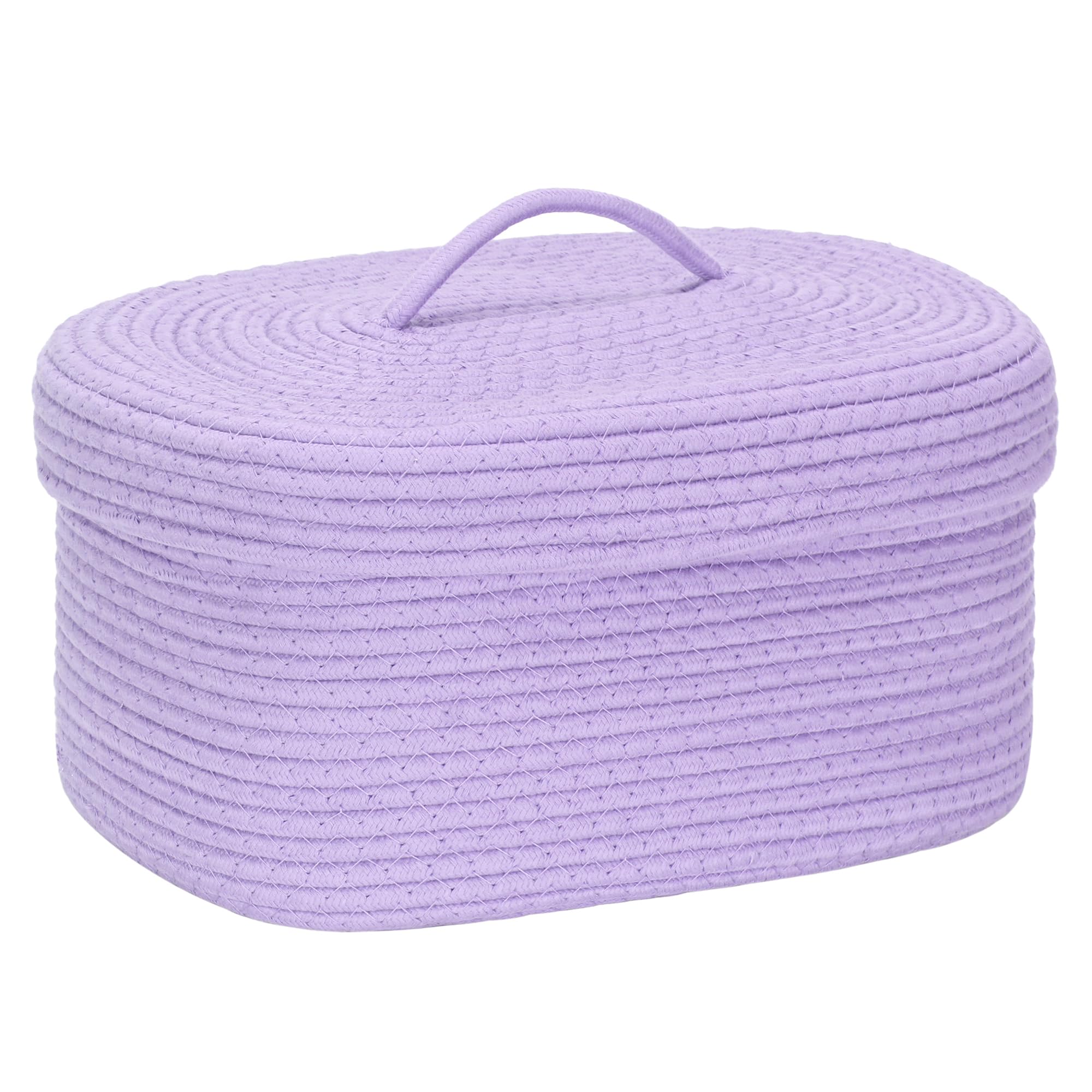 Sea Team Oval Cotton Rope Storage Basket With Lid, Lidded Woven Storage Bin, Nursery Storage Container, Diaper Caddy, Baby Showe