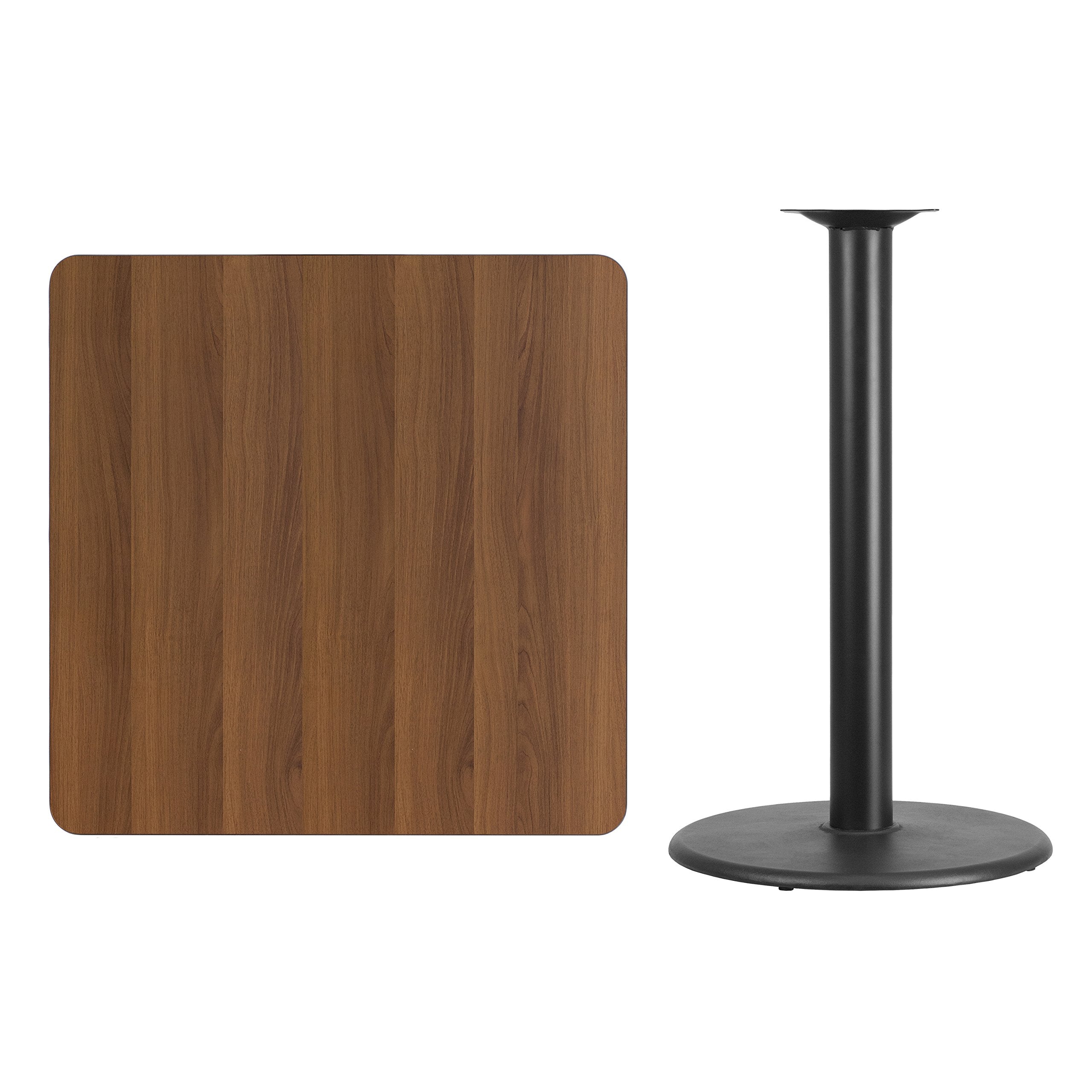 Flash Furniture Stiles 36'' Square Walnut Laminate Table Top With 24'' Round Bar Height Table Base