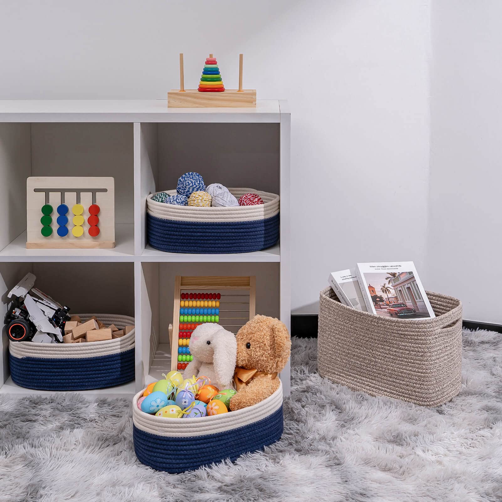 Kriitools Off White&Navy Shelf Basket To Store And Organize Household Items/Baskets&Bins For Daily Storage &Organizing/Woven Rop