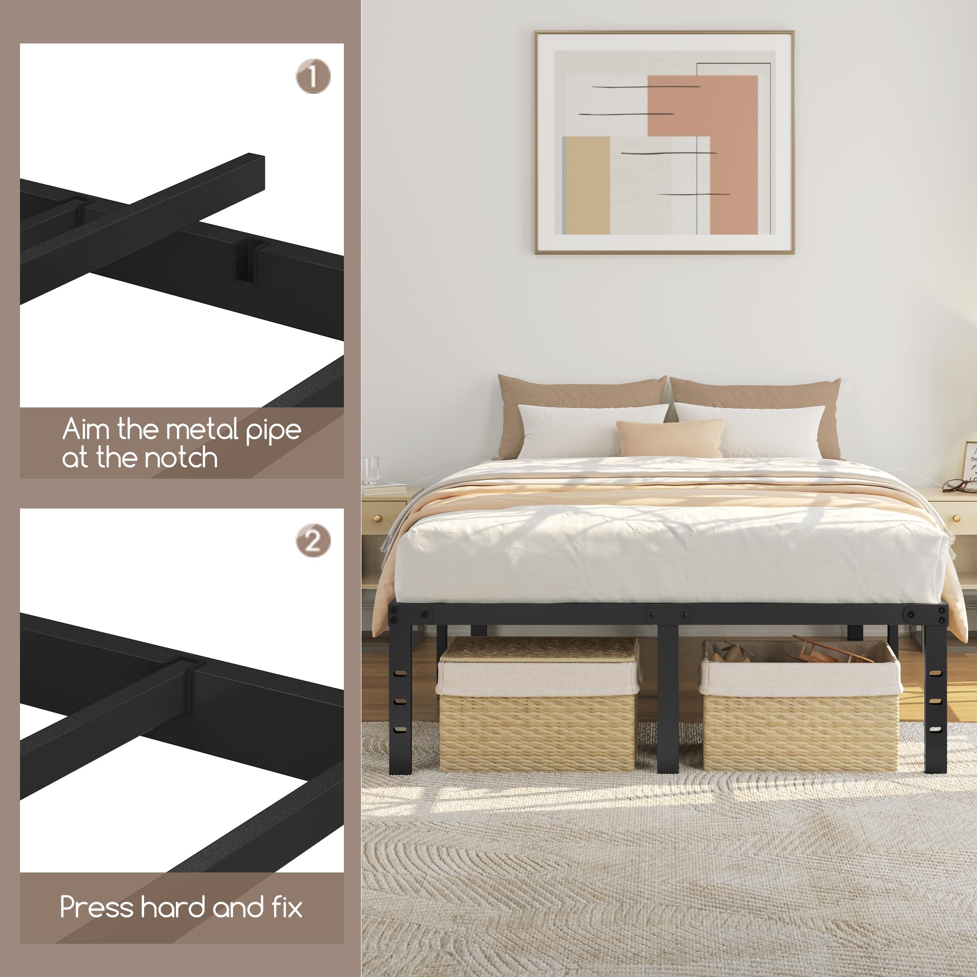 Yaheetech 16 Inch Full Bed Frames Heavy Duty Metal Platform Bed With Under Bed Storage, No Box Spring Needed, Easy Assembly, Sturdy Steel Slat Support, Black