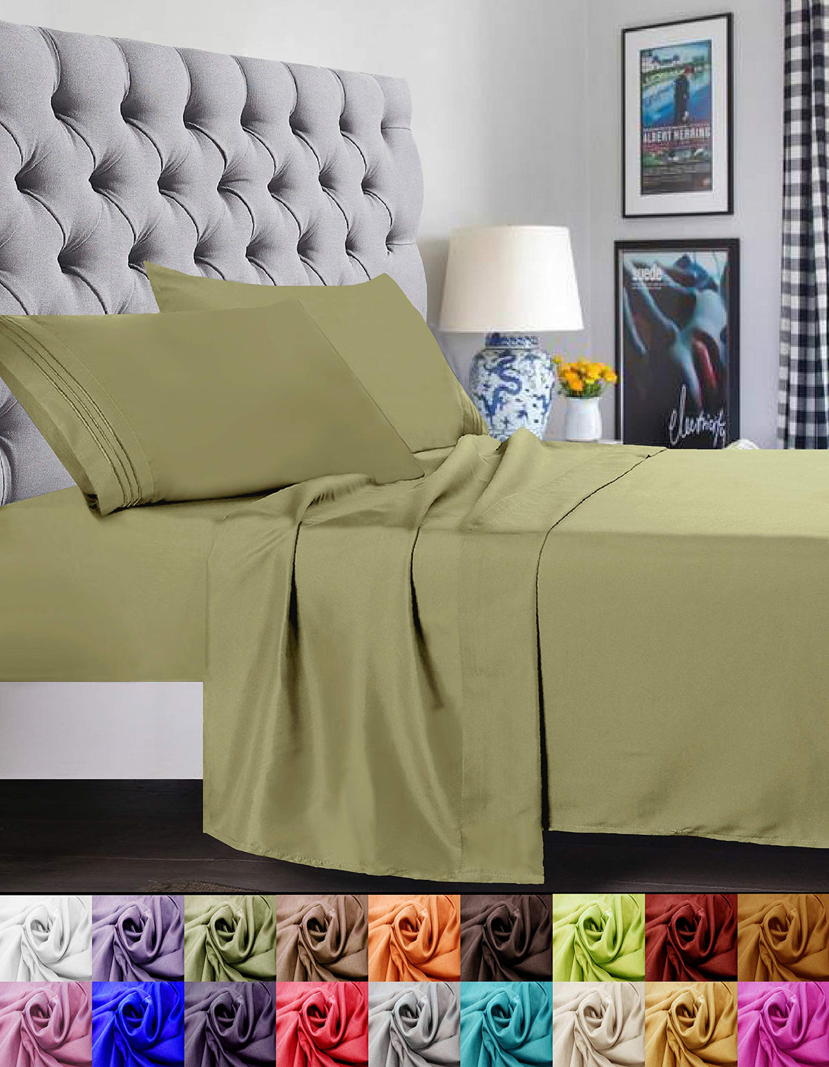 Elegant Comfort 1500 Premier Luxury Hotel Quality Super Soft Wrinkle Free And Fade Resistant 4-Piece Bed Sheet Set, Full, Green