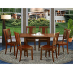 East West Furniture Norfolk 7 Piece Modern Set Consist of a Rectangle Wooden Table with Butterfly Leaf and 6 Dining Room Chairs, 32x54 Inch, Mahogany