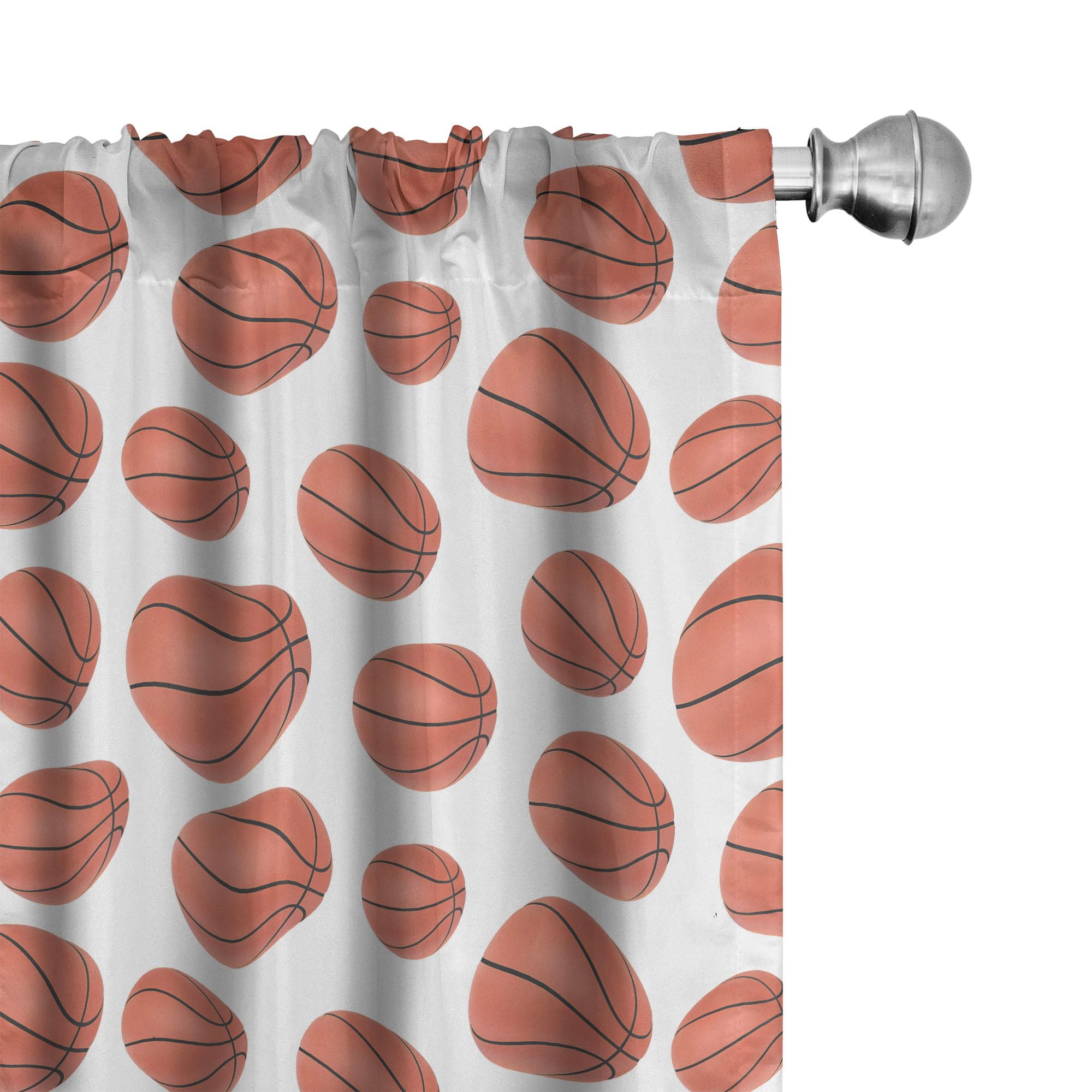 Ambesonne Basketball Window Curtains Pack of 2, Realistic Style Balls Pattern on White Classical Sports Themed, Lightweight Set 