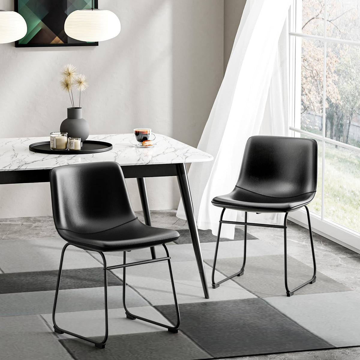 Aowos Dining Chairs Set of 2, 18 Inch Faux Leather Kitchen Dining Chairs with Back, Modern Armless Dining Room Chair with Metal 