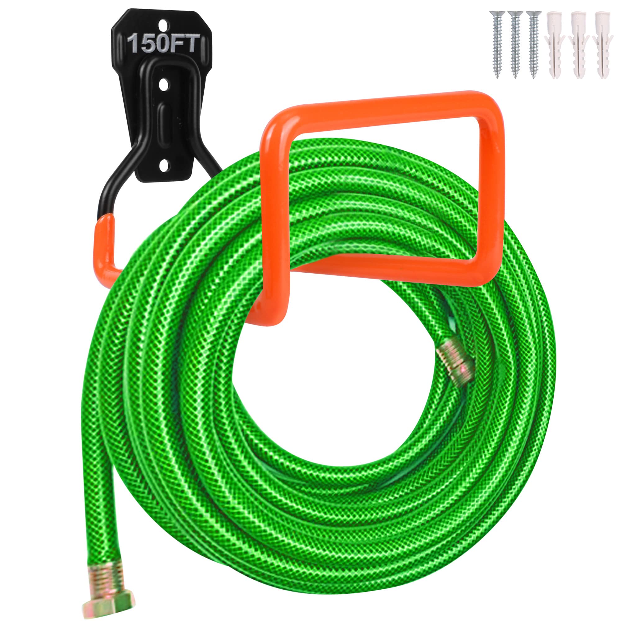 Garden Hose Holder Wall Mount Heavy Duty Garden Hose Hanger Free Standing Metal Hose Rack For Outside Yard And Garage (1Pcs Oran