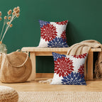 4Th Of July Pillow Covers 24X24 Inch Set Of 2 Patriotic Themed Navy Blue Red White Dahlia Floral Decor Throw Pillows Modern Geom
