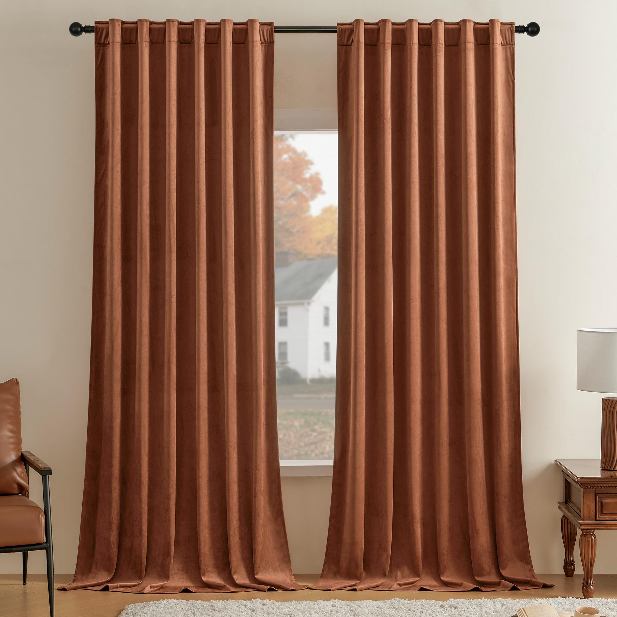 Timeper 120 Inches Long Curtains Velvet - Heavy Duty Blackout Panels Living Room Tall Curtains For French Door/Country House/Liv